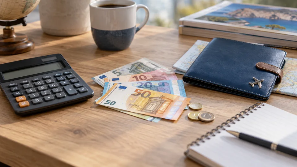 Comment changer la devise sur Booking.com Calculatrice et budget de séjour sur une table.