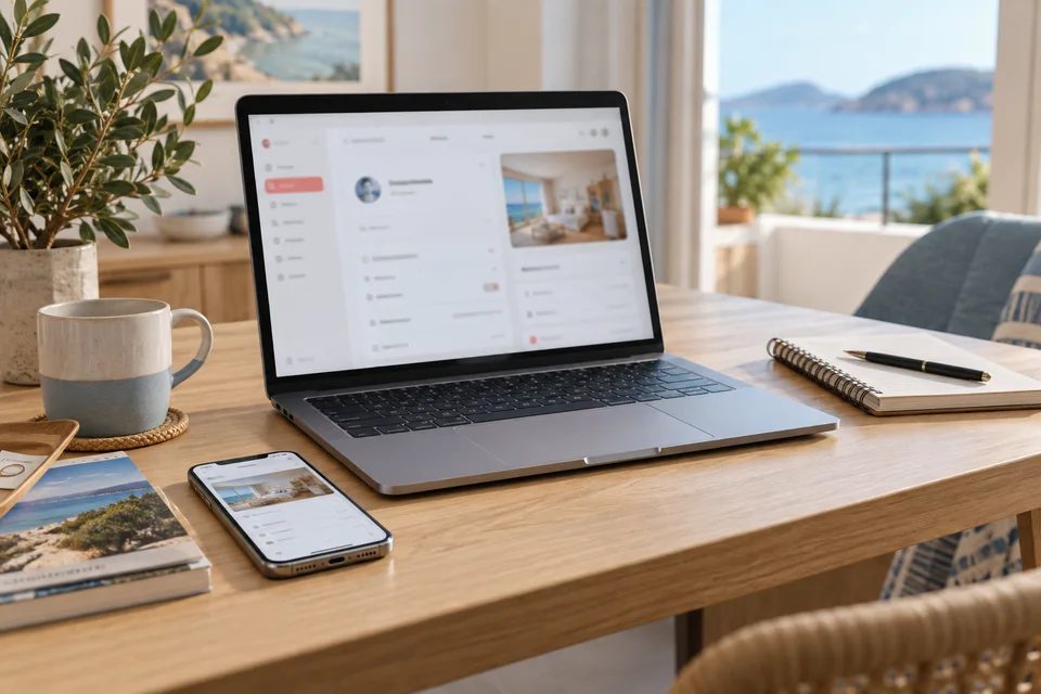 Comment s’inscrire sur Airbnb en tant que propriétaire Ordinateur et téléphone pour gérer un compte de réservation.