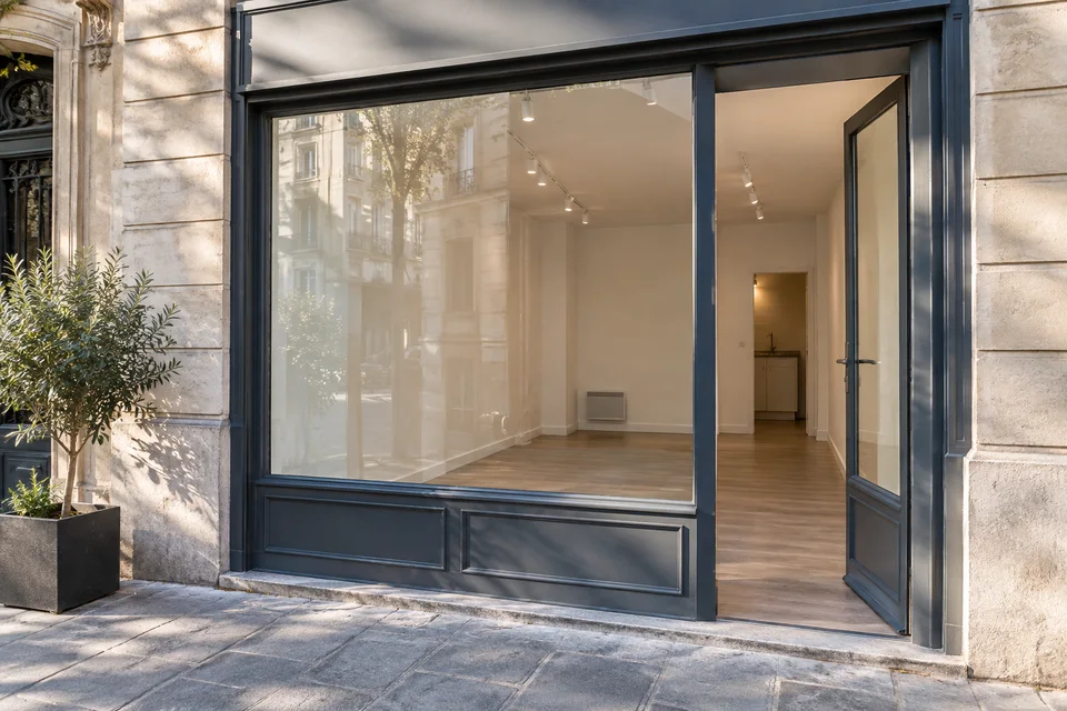 Local commercial vide avec vitrine sur rue.