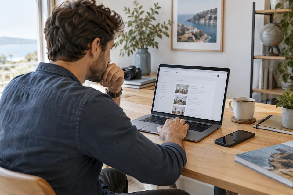 Comment supprimer une annonce sur Airbnb Un homme consulte un compte de réservation sur un ordinateur.