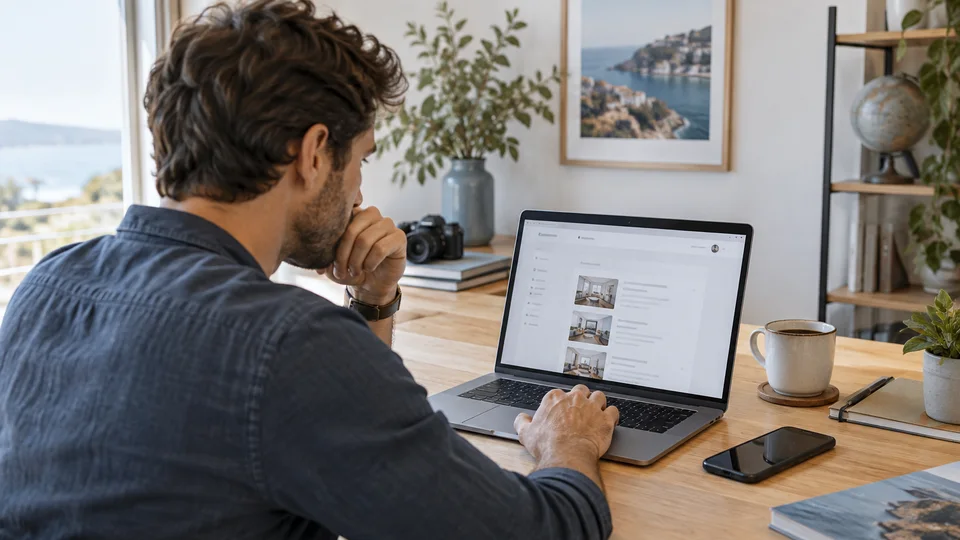 Comment supprimer une annonce sur Airbnb Un homme consulte un compte de réservation sur un ordinateur.