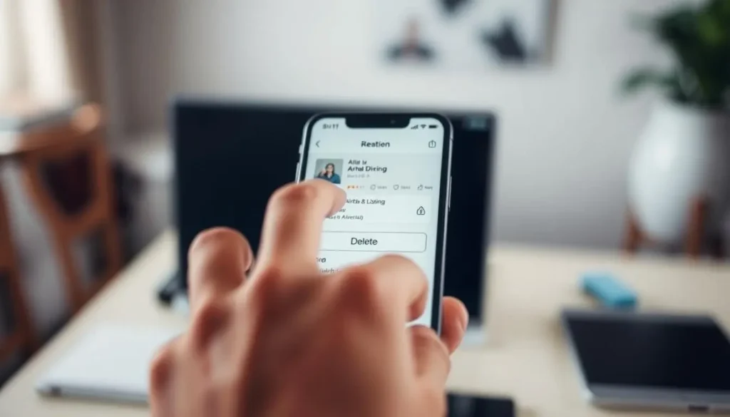 Page de gestion Airbnb montrant le statut "en cours" d’une annonce avec option de suppression