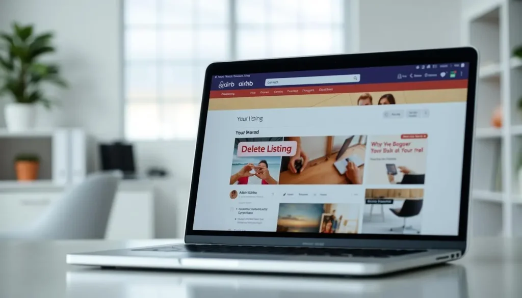 Paramètres d’annonce sur Airbnb avec bouton de suppression visible