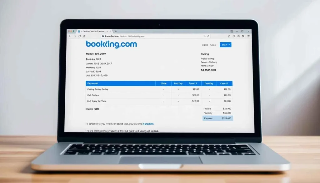 Comment obtenir une facture sur Booking : capture d’écran du téléchargement de facture sur le site Booking.com